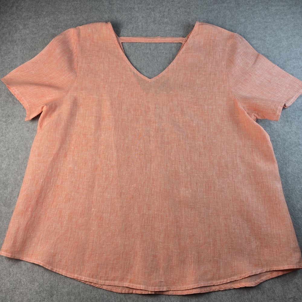 Saks Fifth Avenue Linen Women's Peach V-Neck Top Size Large